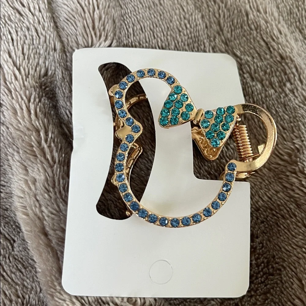 Gold toned blue Rhinestone Minnie mouse Hair Clip nwt